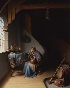 Gerrit Dou An Interior with a Woman eating Porridge (mk33) oil